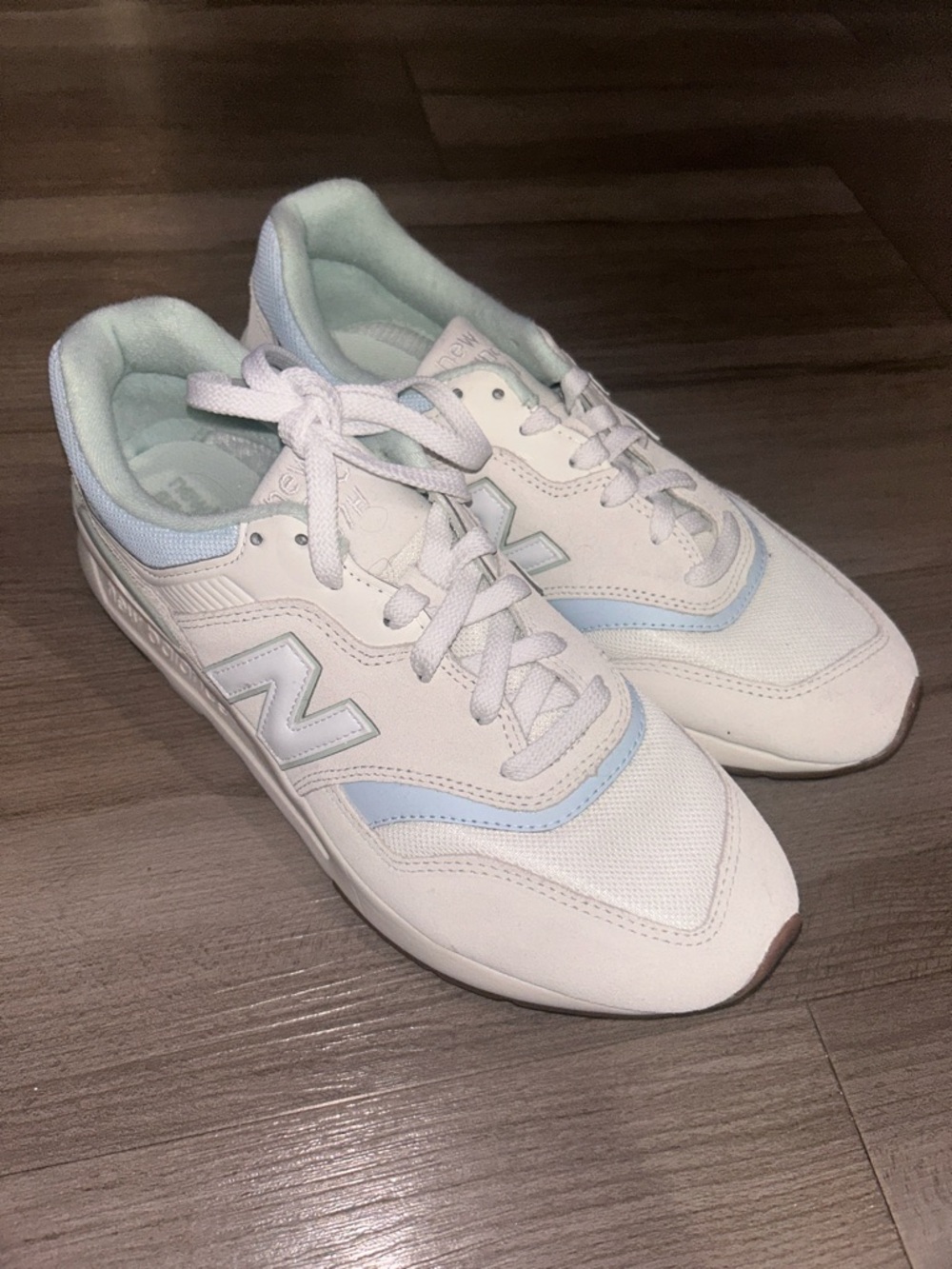 New Balance 997H White Sneakers with Pale Blue Accents